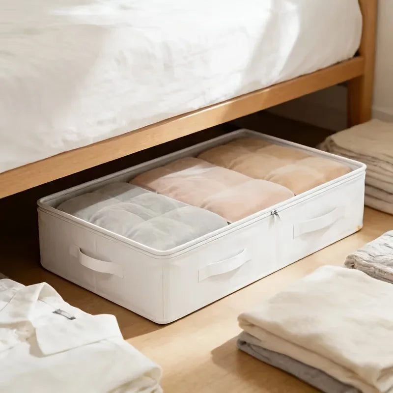 1PC White Visible Foldable Storage Box For Under Bed And Wardrobe Single Pack Tidy Elegant Household Clothes Organizer Quake