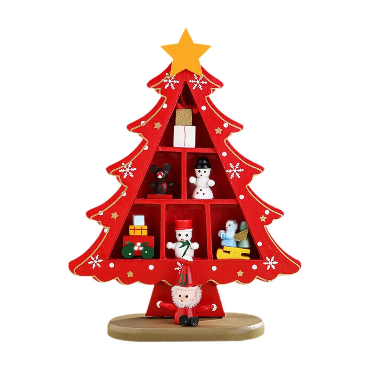 Wooden Christmas Tree Desktop Decor Craft Sturdy Table Centerpiece Convenient Mini Christmas Tree Decoration for Xmas Party Home Quake Red
