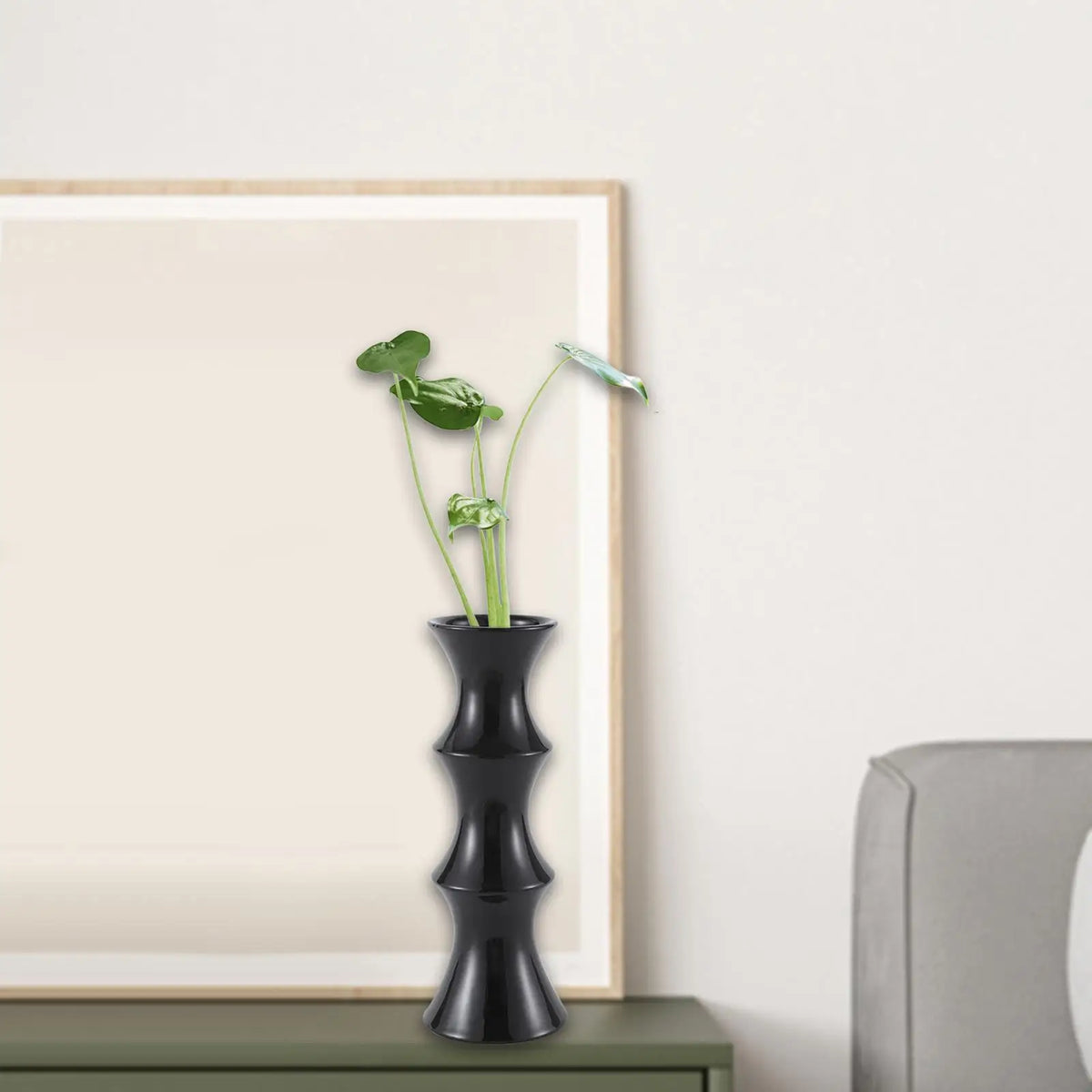 Porcelain Flower Vase Flowerpot Desktop Decoration Modern Geometric Vase for Farmhouse Shop Window Living Room Fireplace Bedroom Quake black