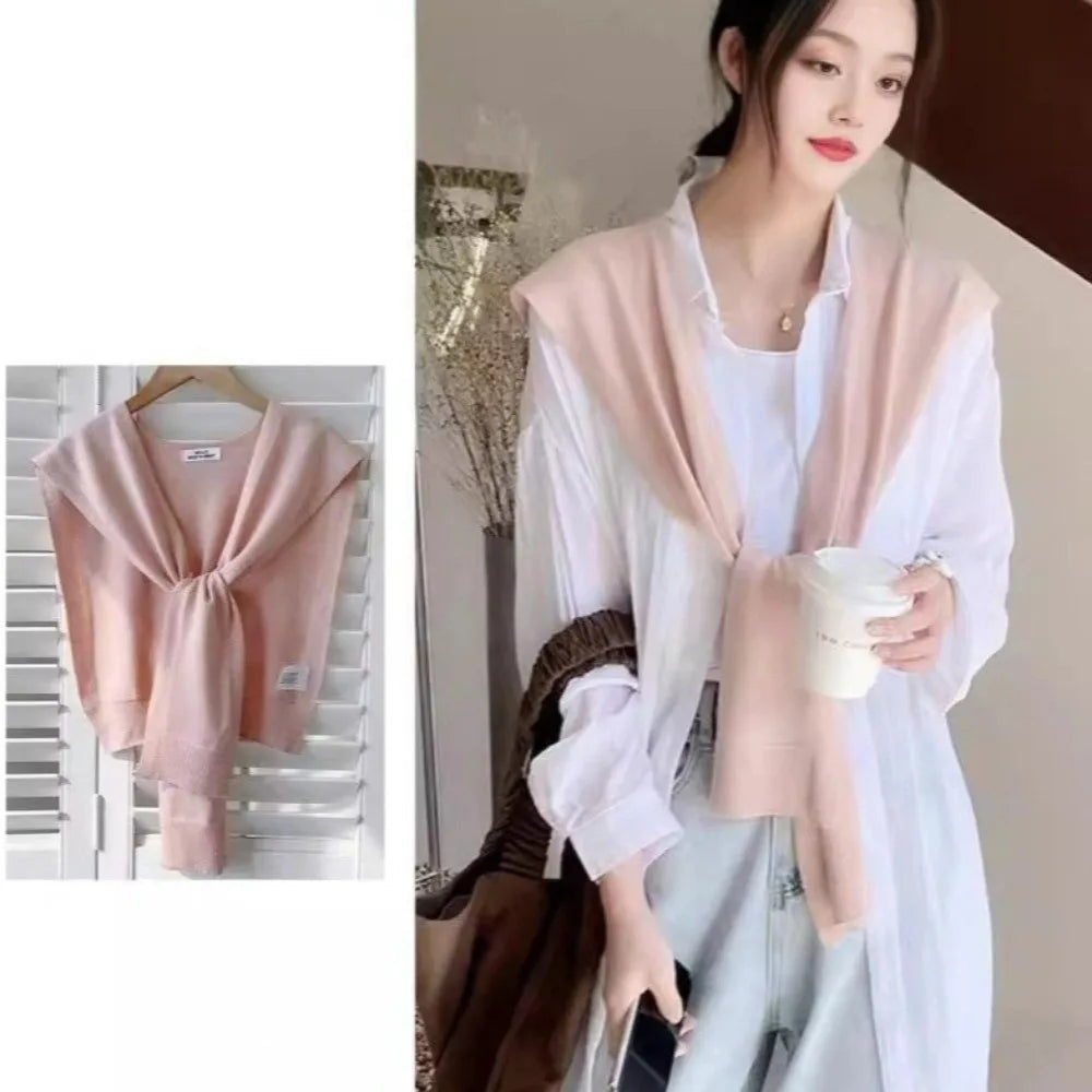 Fashion Knitted Design Knitted Shawl Knotted Solid Color Fake Collar Neck Guard Thin Shoulder Scarf Women Quake