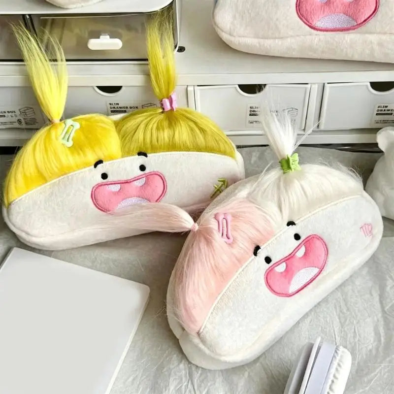Plush Character Pencil Case with Roomy Writing Tool Storage, Cotton Fabric, Embroidered Face, and Secure Top Closure K1KF Quake