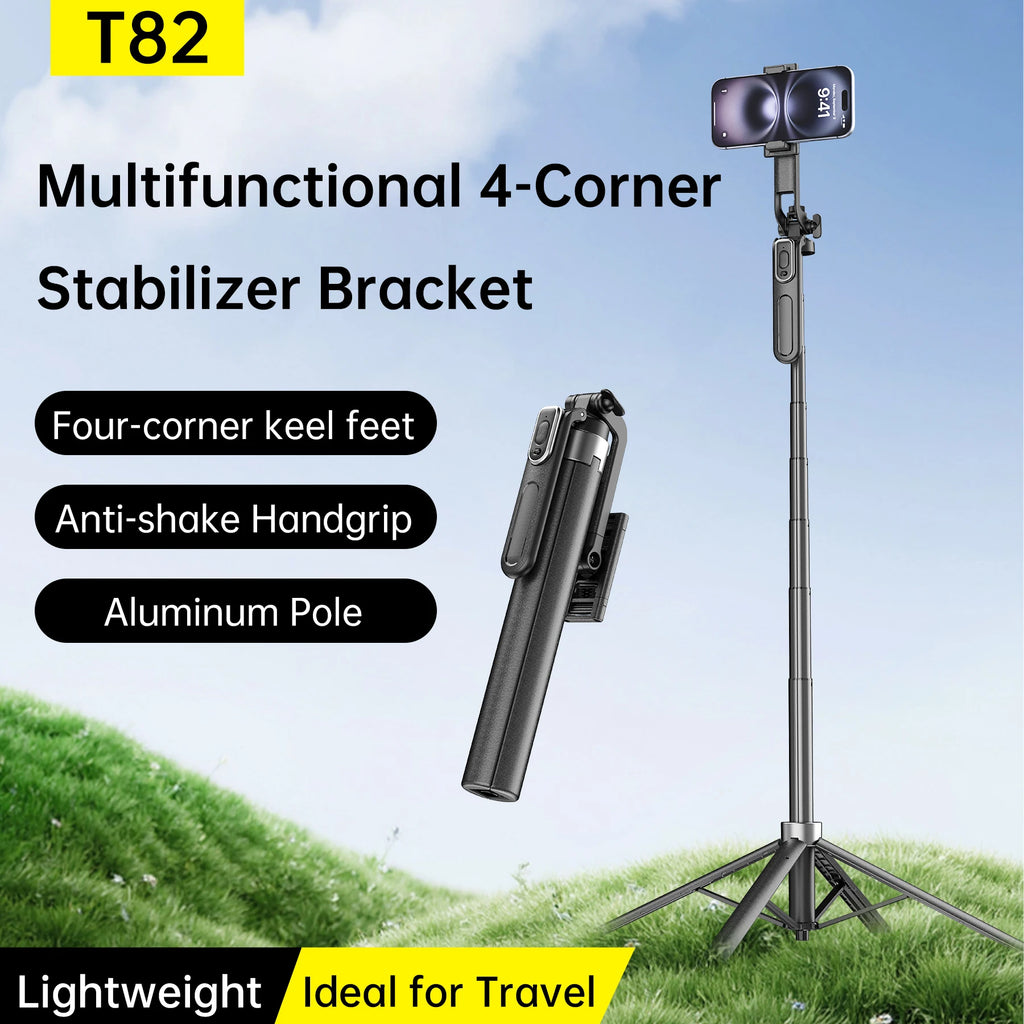 Portable T82 Selfie Stick Tripod Bluetooth Wireless Stabilizer for Live Vlog Video Recording Anti - Shake Phone Camera Mount Quake Default Title