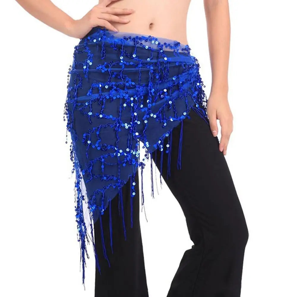 Women Show Costumes Tassels Dancer Skirt Hip Scarf Belly Dance Belt Waist Chain Quake Royal blue