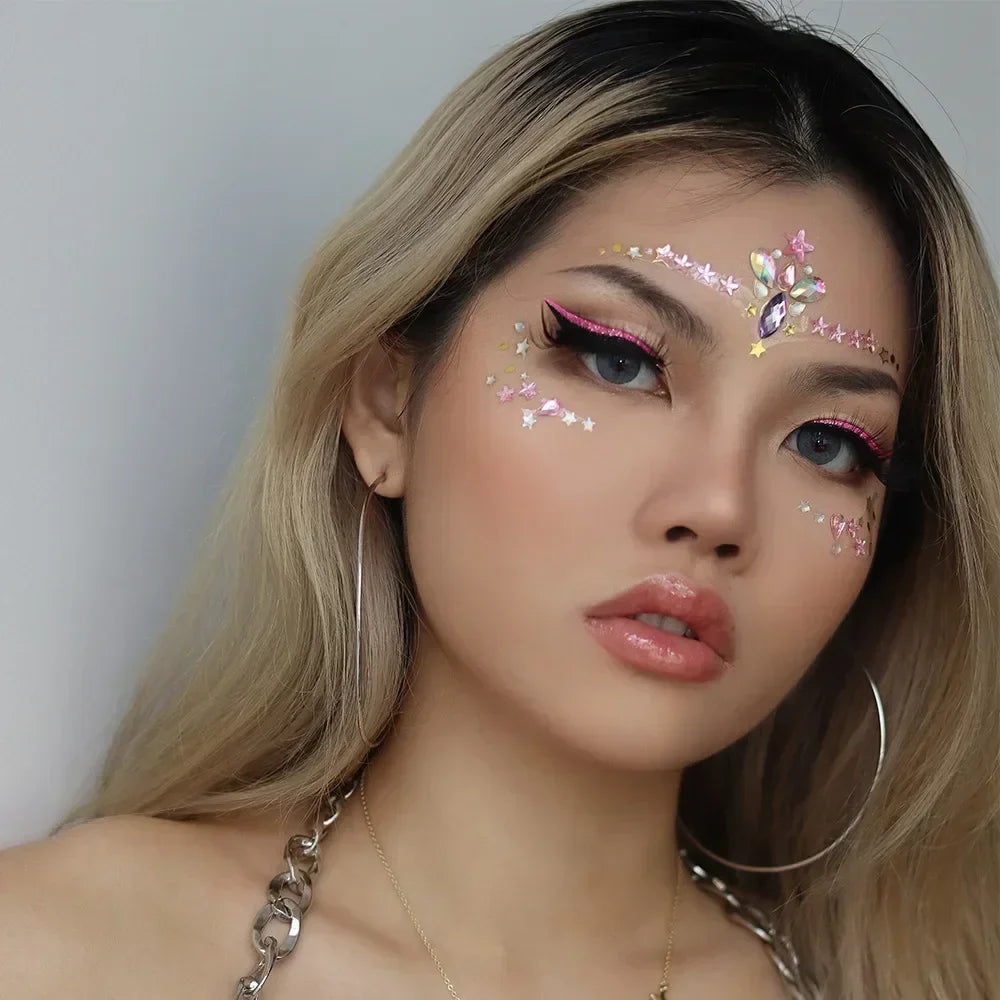 3D Face Gems Jewels Sticker Shiny Face Decoration Rhinestones Sticker Festival Body Art Decoration Diamond Music Festival Tattoo Quake