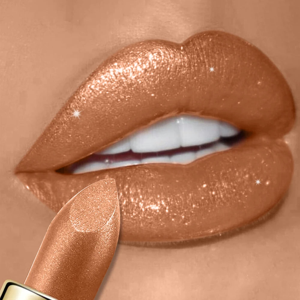 10 Colors Glitter Lipstick Waterproof Long Lasting Diamond Pearlescent Metallic Lipstick Lipgloss Women Lips Makeup Cosmetic Quake 08