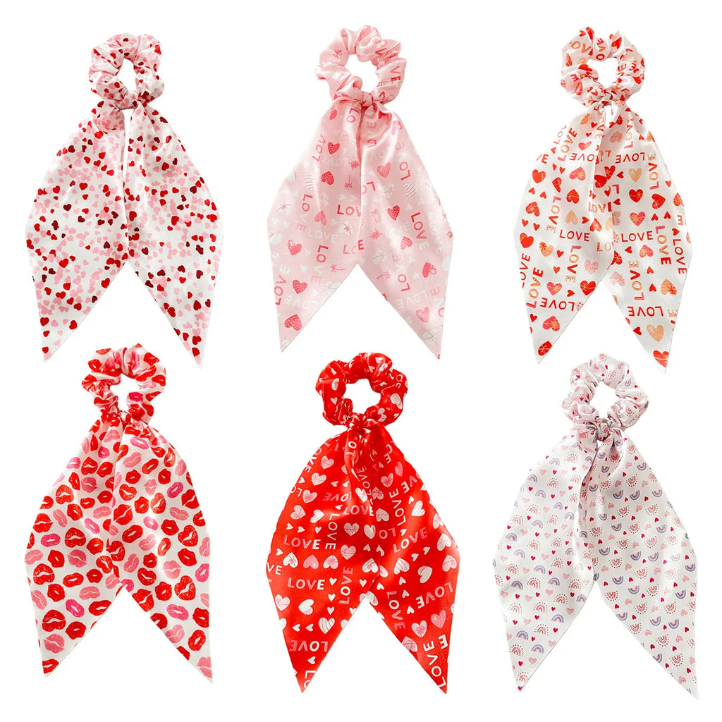 Chiffon Silk Floral Bow Hair Scrunchies Valentine's Day Women Hair Ropes Ties Elastic Rubber Bands Ponytail Holder Accessories Quake