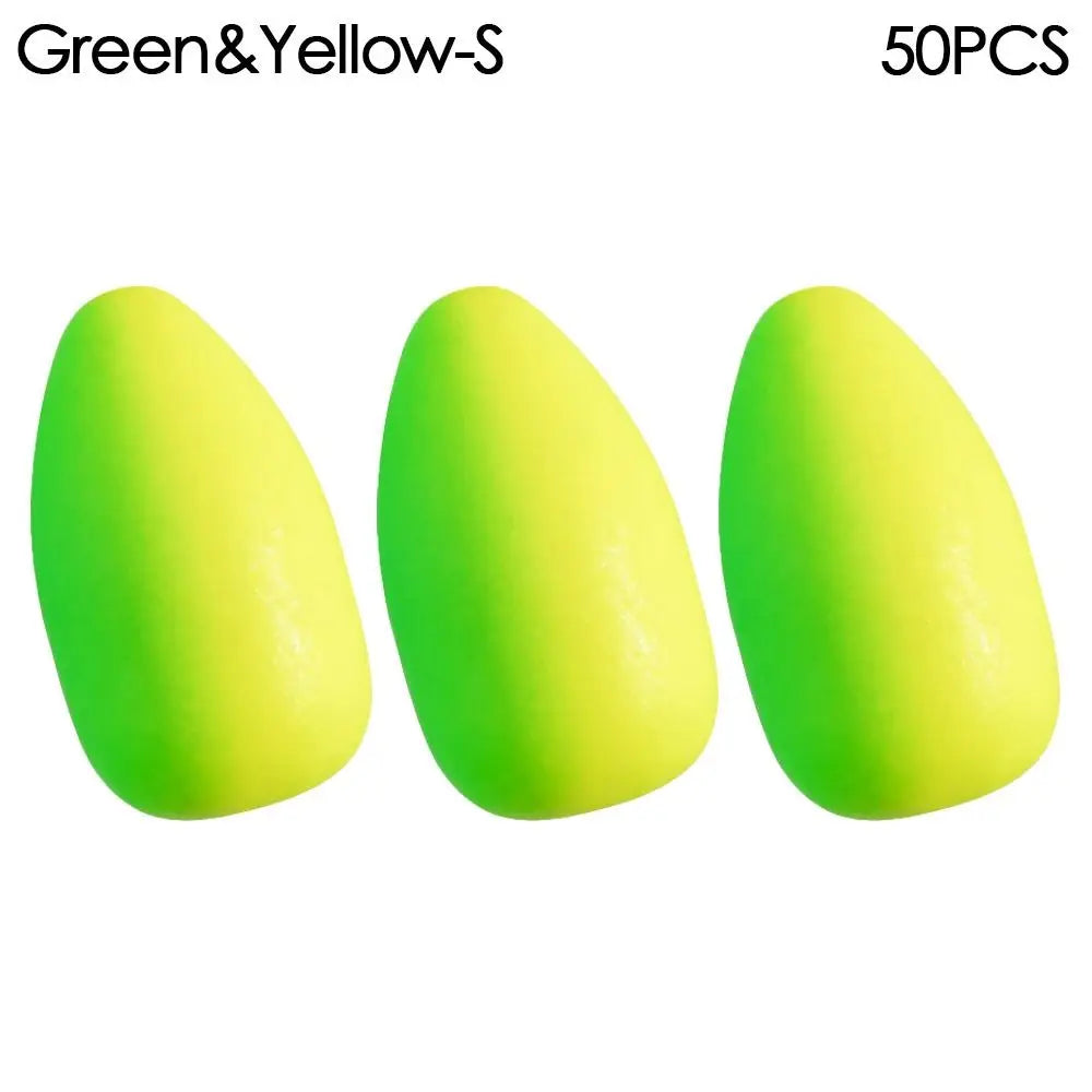 50pcs new Stoppers Rig Rigging Material Foam Floats Ball Beans Bottom Fishing Floats Beads Quake Green-Yellow-S