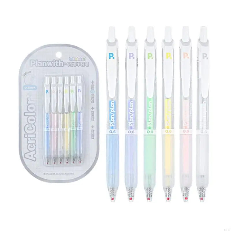 Retractable Acrylic Gel Pen Set, 6Pcs Colored Pen with Clicks Mechanisms for Organized Note, Drawing, and Creative Writing K1KF Quake Cream CN