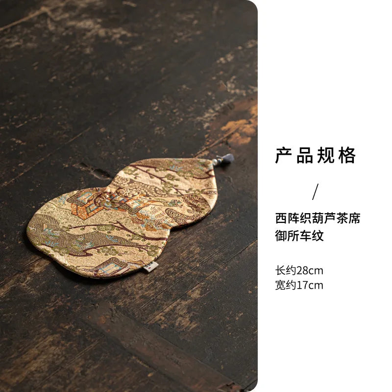 Double-sided Tea Mat Nishijin Weaving Gourd Chinese Zen Style Tea Tablecloth Heat Insulation Mat Teapot Holder Tablecloth Quake Carriage Pattern White