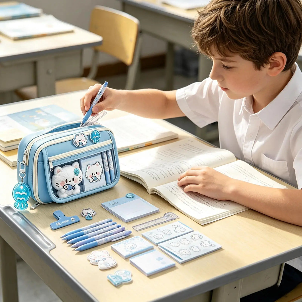 Pencil Bag Zipper Cat Large Capacity Multi-Compartment Organizer Kids School Pen Case Pencil Pouch for Boys Girls Student School Quake