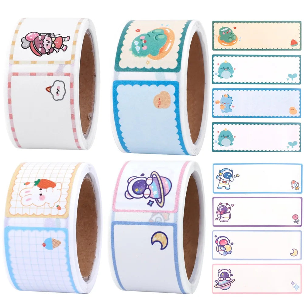 60pcs/roll Cartoon Name Stickers DIY Self-adhesive Handwritten Labels Cute Kindergarten Pupils Book Blank Envelope Seal Sticker Quake
