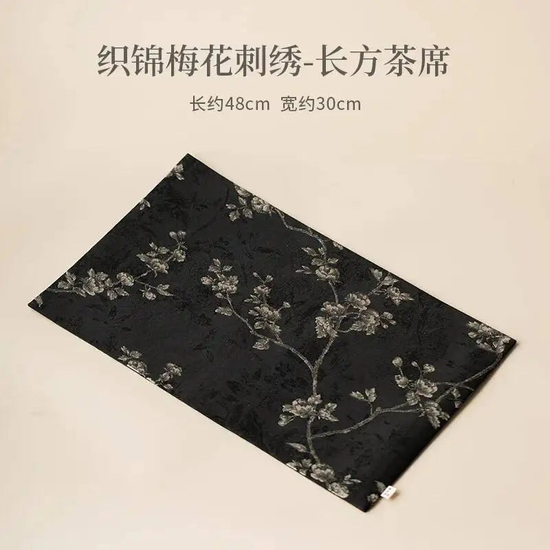 Plum Blossom Embroidery Brocade Tea Mat Household Tea Towel Tea Flag Mat Teapot Holder Heat Insulation Dry Bubble Mat Tea Mat Quake Rectangular Tea Mat