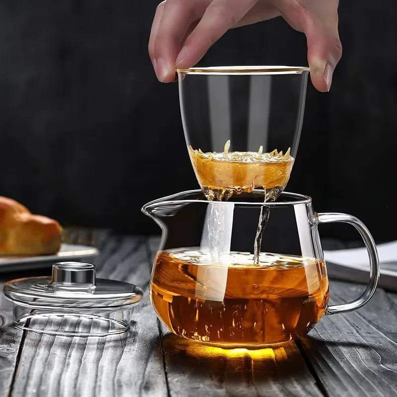 YWDL 480/600ML Glass Teapot Heat Resistant Borosilicate Clear Tea Kettle With Infuser Dishwasher Stovetop Friendly Loose Leaf Quake