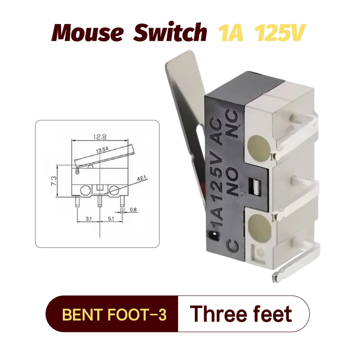 20/100/1000Pcs Micro Limit Switch Momentary Push Button Switch 1A 125V 3Pins SPDT Mouse Switch Quake BENT FOOT-3 1000PCS
