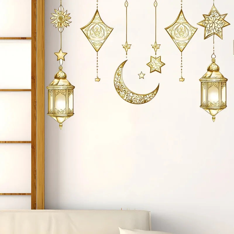 1pc Vintage Golden Moon Star Hanging Decoration Homestay Living Room Wall Decoration Stickers Home Decoration Quake