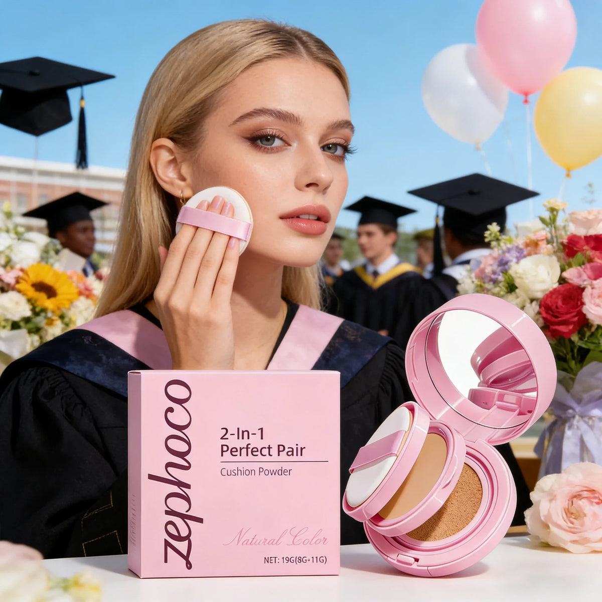 Zephoco2-in-1Cushion Foundation Lightweight Hydrating Long Lasting Daily Wear Photo Ready Ideal for Graduation And Party Makeup Quake