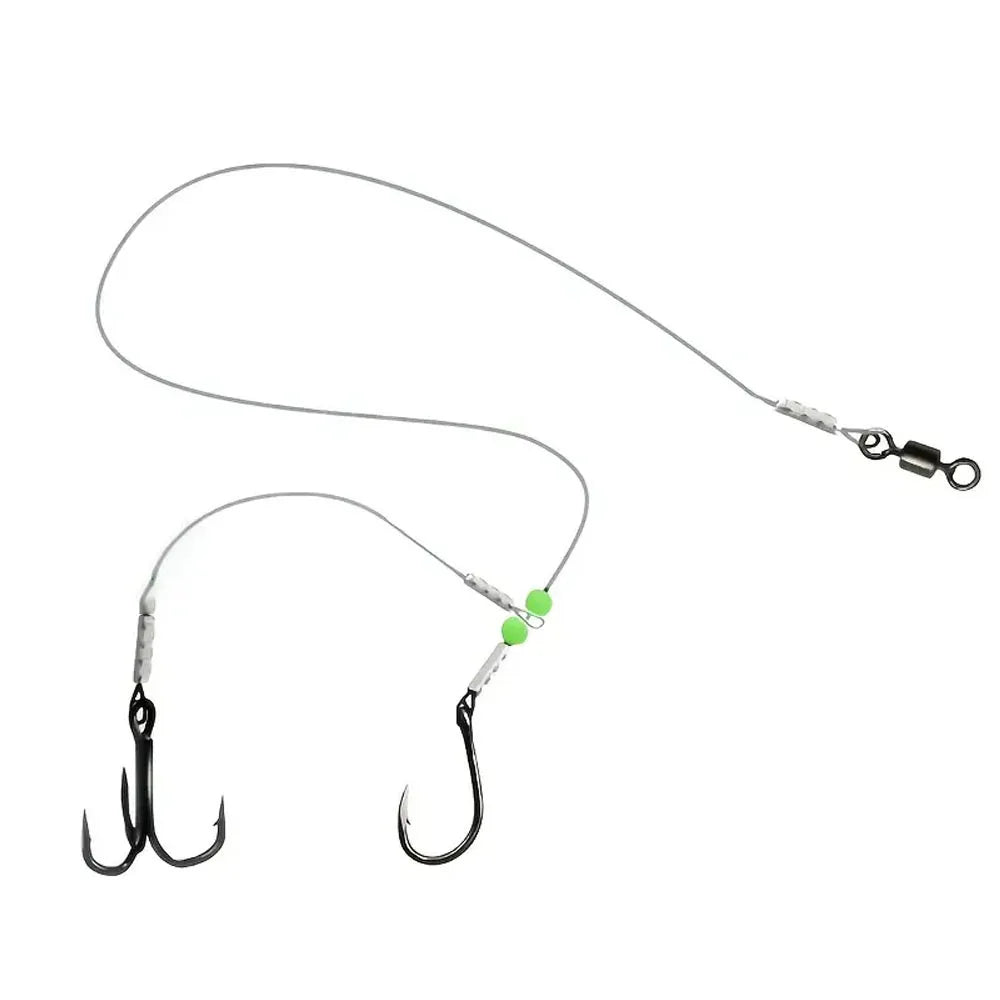 Live Bait Double-Hook Fishing Rig with Stainless Steel Line - Heavy-Duty Anti-Tangle Design, Luminous Beads & 2 Hook System, Ult Quake yinseshuanggou