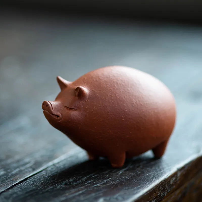 Zisha Tea Pet Pig Small Ornament Sloping Clay Couple Pig Sculpture Zodiac Tea Play Quake