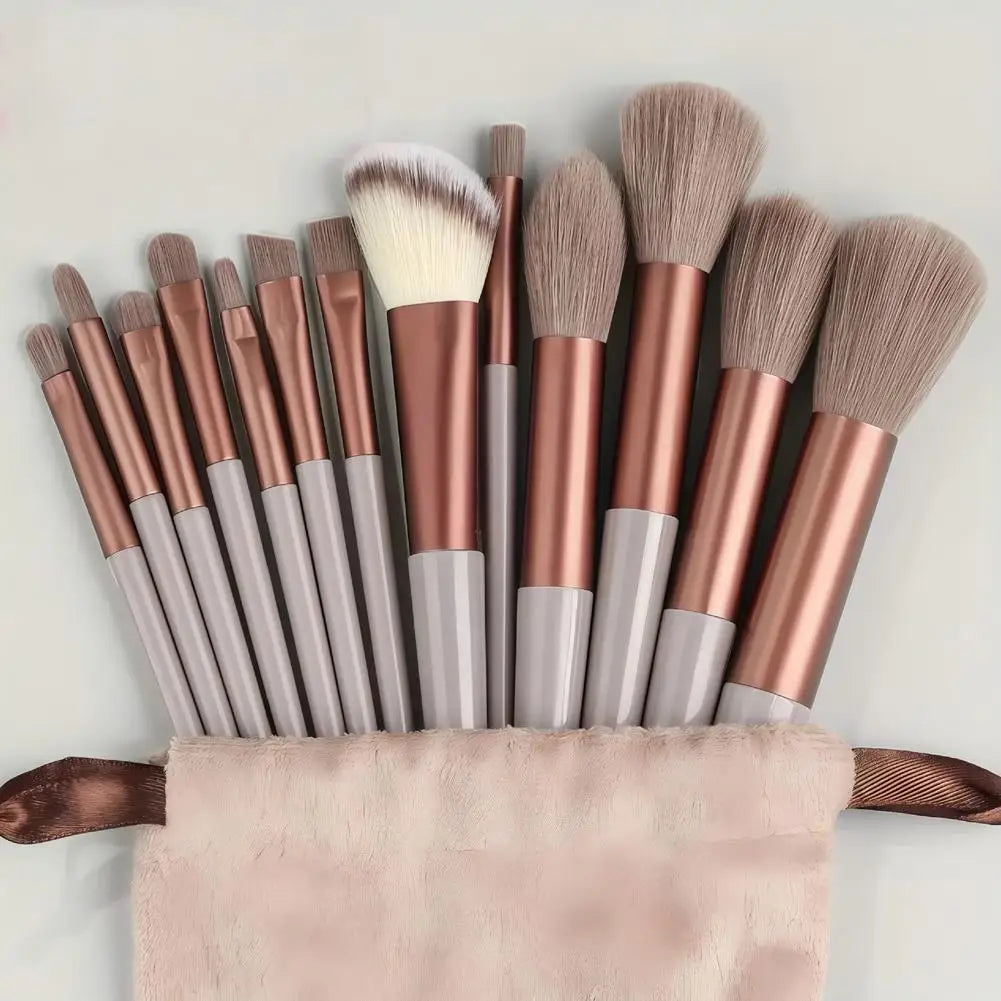 13Pcs Coffee Lotus Pink Makeup Brush Set Ultra Soft Blush Foundation Eyeshadow Highlighter Brushes Professional Cosmetic Tools Quake