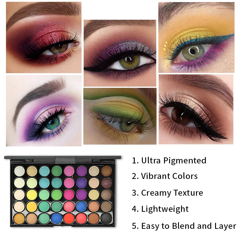 40 Colors Glitter Eyeshadow Palette Matte Waterproof Long Lasting Pressed Pearlescent Powder Cosmetics Fashion Women MakeUp Quake