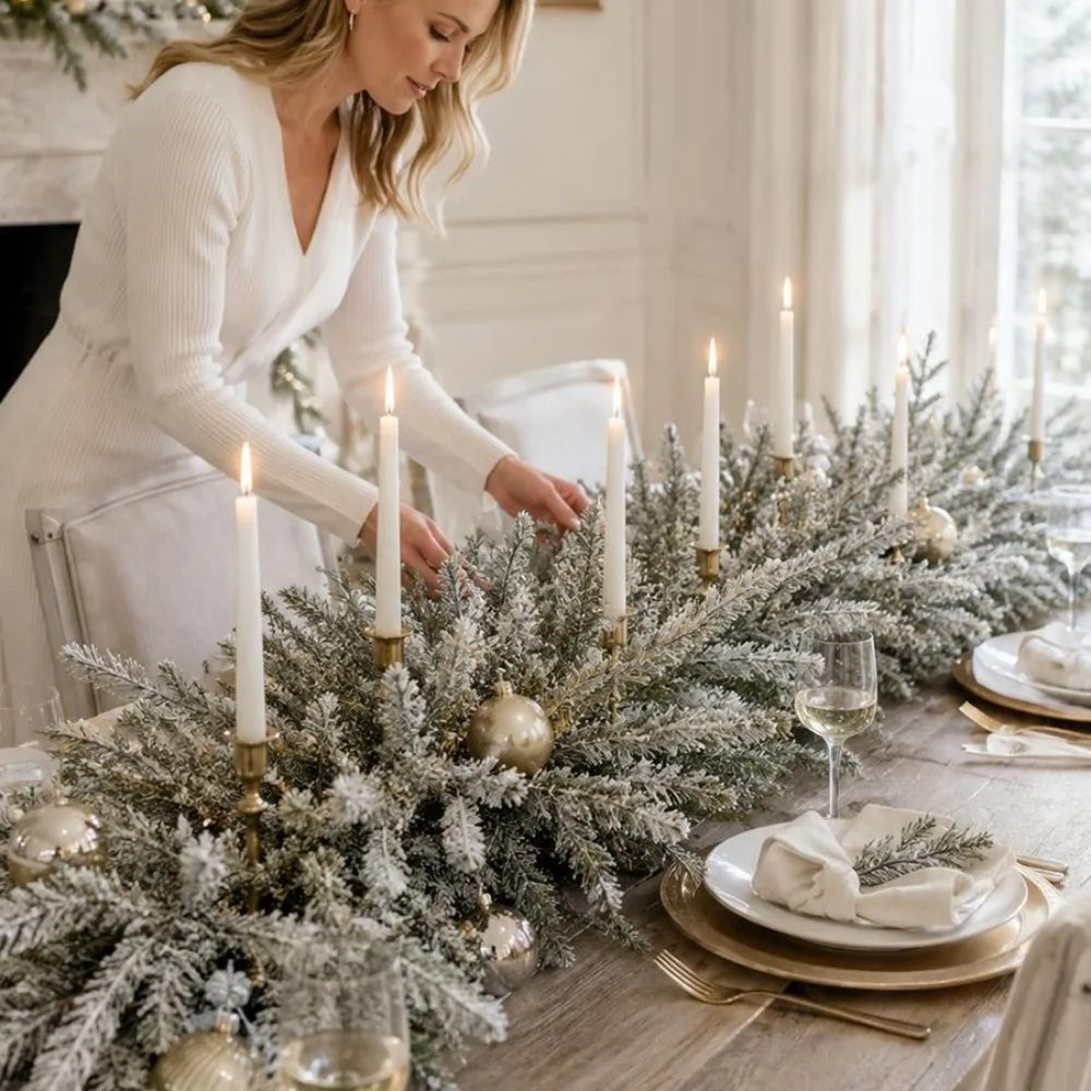 Christmas Artificial Pine Needles Realistic Plastic Snowflakes Pine Cypress Branches with Lush Green Needles Xmas Party Decor Quake