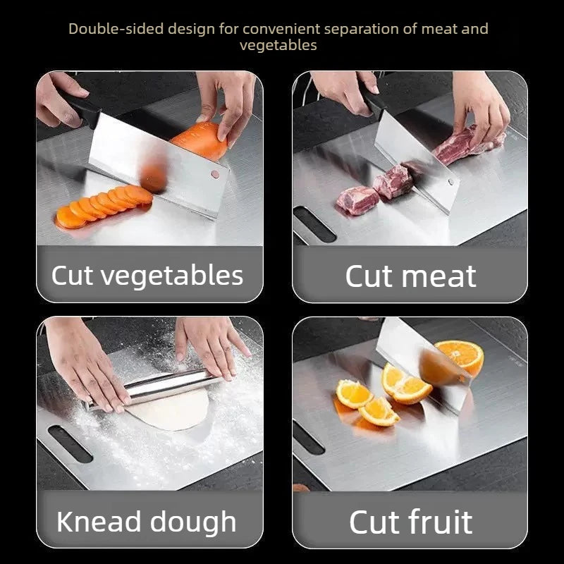 Double Sided Stainless Steel Chopping Board Kitchen Cutting Board,Thickened Dough and Food Prep Board Household Quake