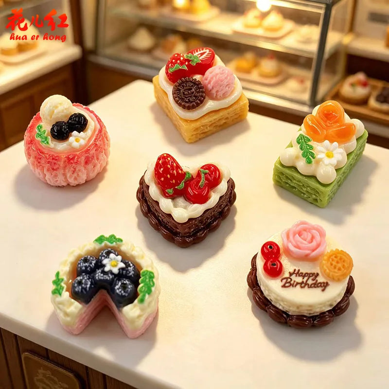 10pcs Simulation Food Heart Fruit Cream Cake Resin Cream Accessories DIY Jewelry Making Hair Clip Keychain For Desk Ornaments Quake