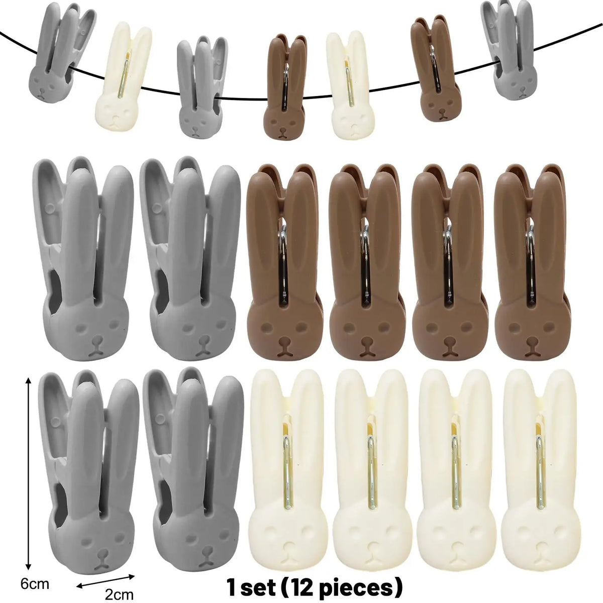 12PCS Windproof Clothes Socks Laundry Clips Cartoon Rabbit Plastic Clothesline Clip Multi-functional Household Storage Clips Quake Set A-12Pcs