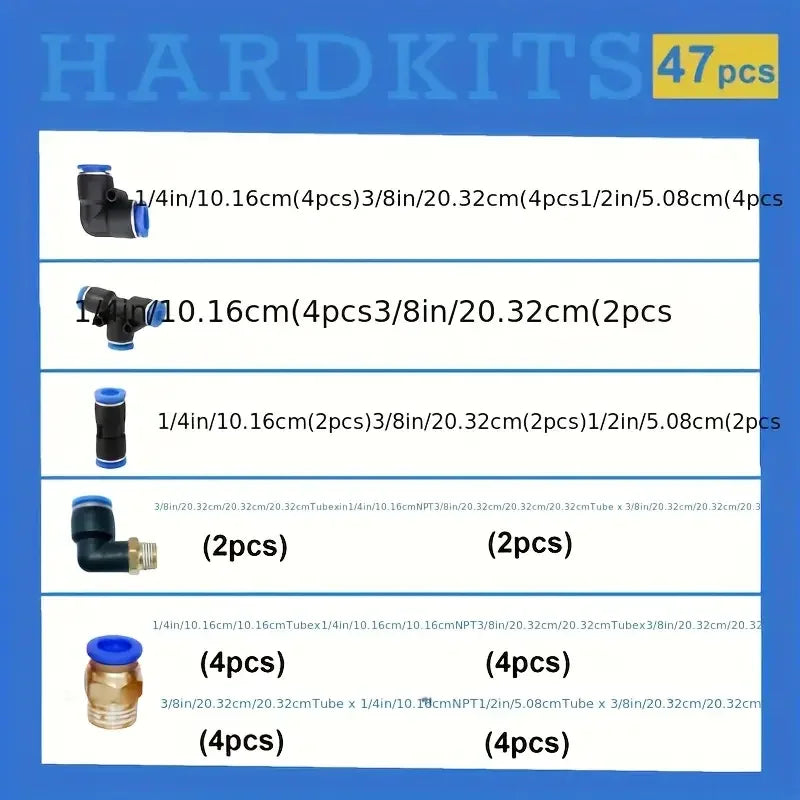 47pcs Air Hose Fitting Set, PVC Quick Connect Push-to-Connect NPT Thread Fittings, with Nylon Tubing Quake