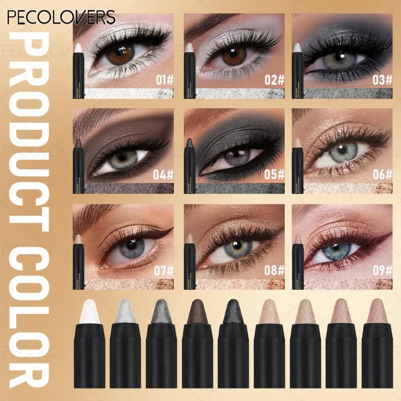 9PCS Double Head Eye Shadow Stick, Eye Highlight, Eye Brightening, with Fine Flash, Waterproof, Multi-color Suit, Eye Cosmetics Quake
