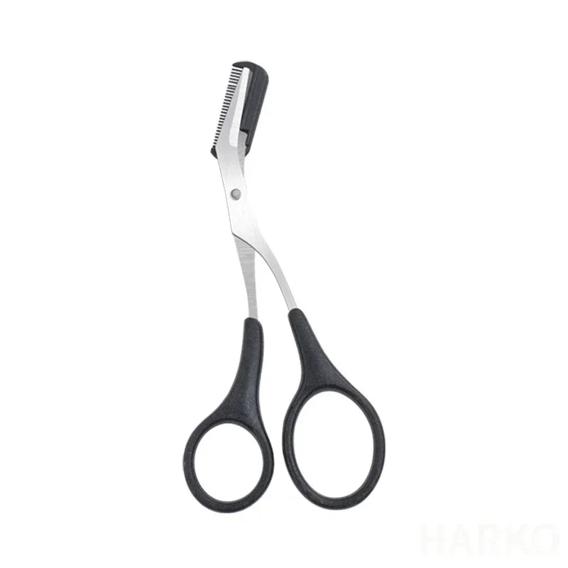 vvocci Women's Eyebrow Trimmer Scissors with Built-in Comb – Stainless Steel Precision Grooming Scissor for Beauty & Makeup Quake M27 Black