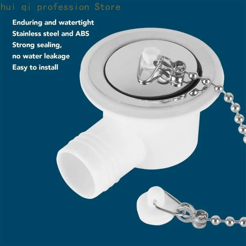 Trailer Boat Sink Drain Assembly with Angled Side Outlet, Plastic Body and Stainless Trim, Drain Cap Chain Set for Mobile H8WE Quake