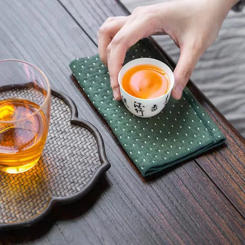 Japanese style cotton linen tea towel - starry sky design super absorbent thickened creative tea table cloth tea set accessories Quake