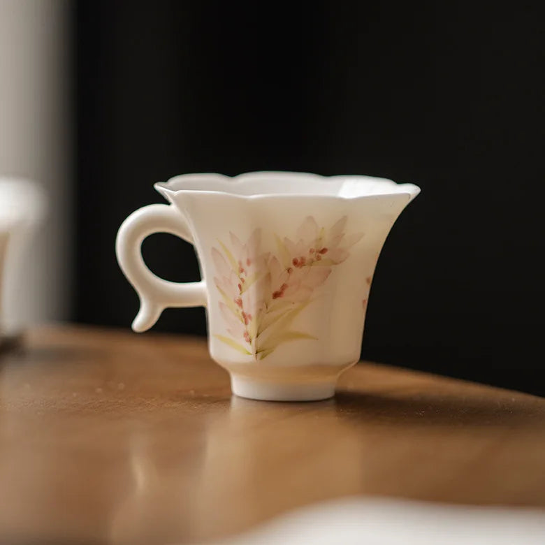 White Porcelain Hand-painted Wisteria Flower Tea Cup Ceramic Tea Cup, Thin-walled Kung Fu TeacupЧайная чашка Quake