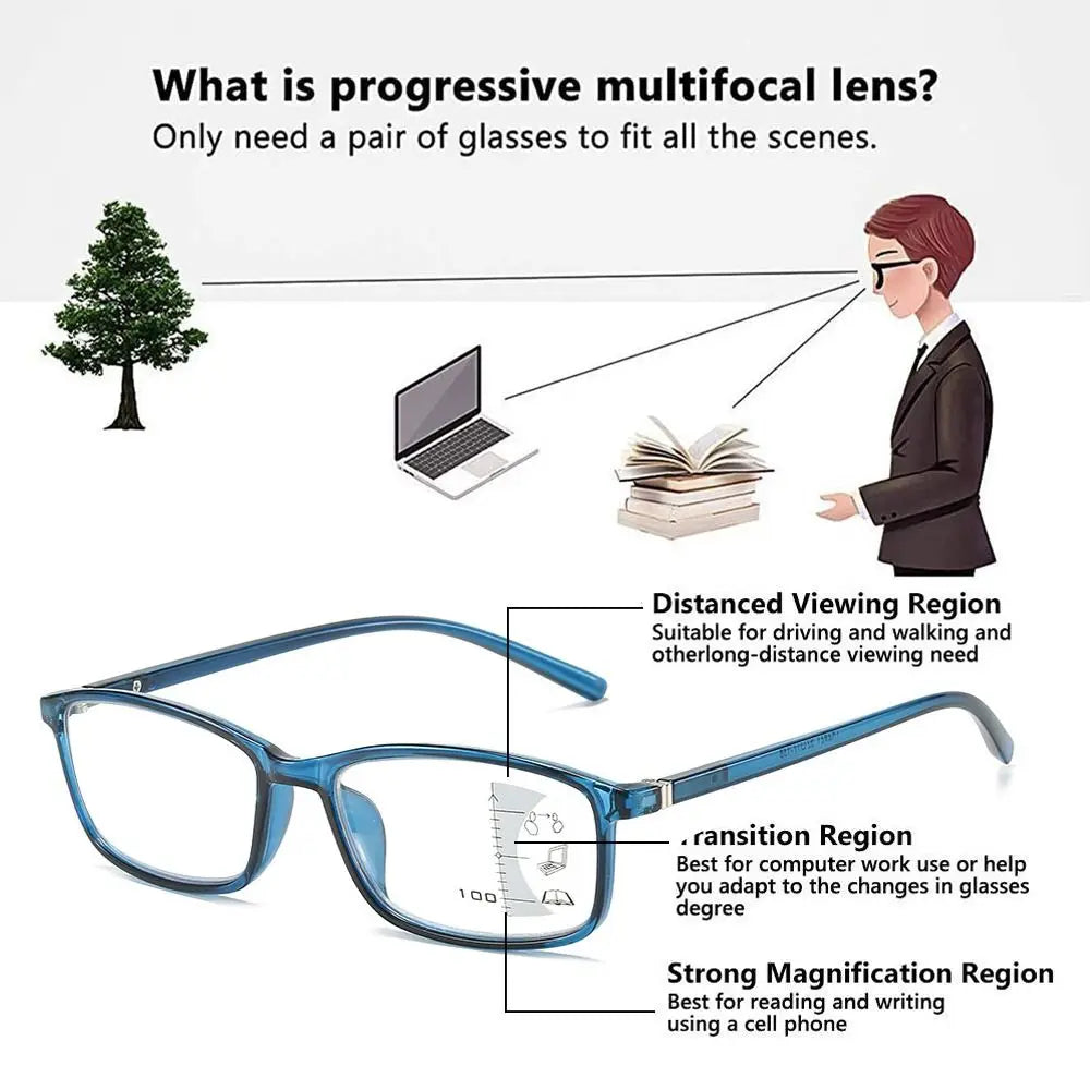 Anti-Blue Light Progressive Multifocal Reading Glasses Men Women Eye Protection Readers Eyewear Optical Presbyopia Eyeglasses Quake