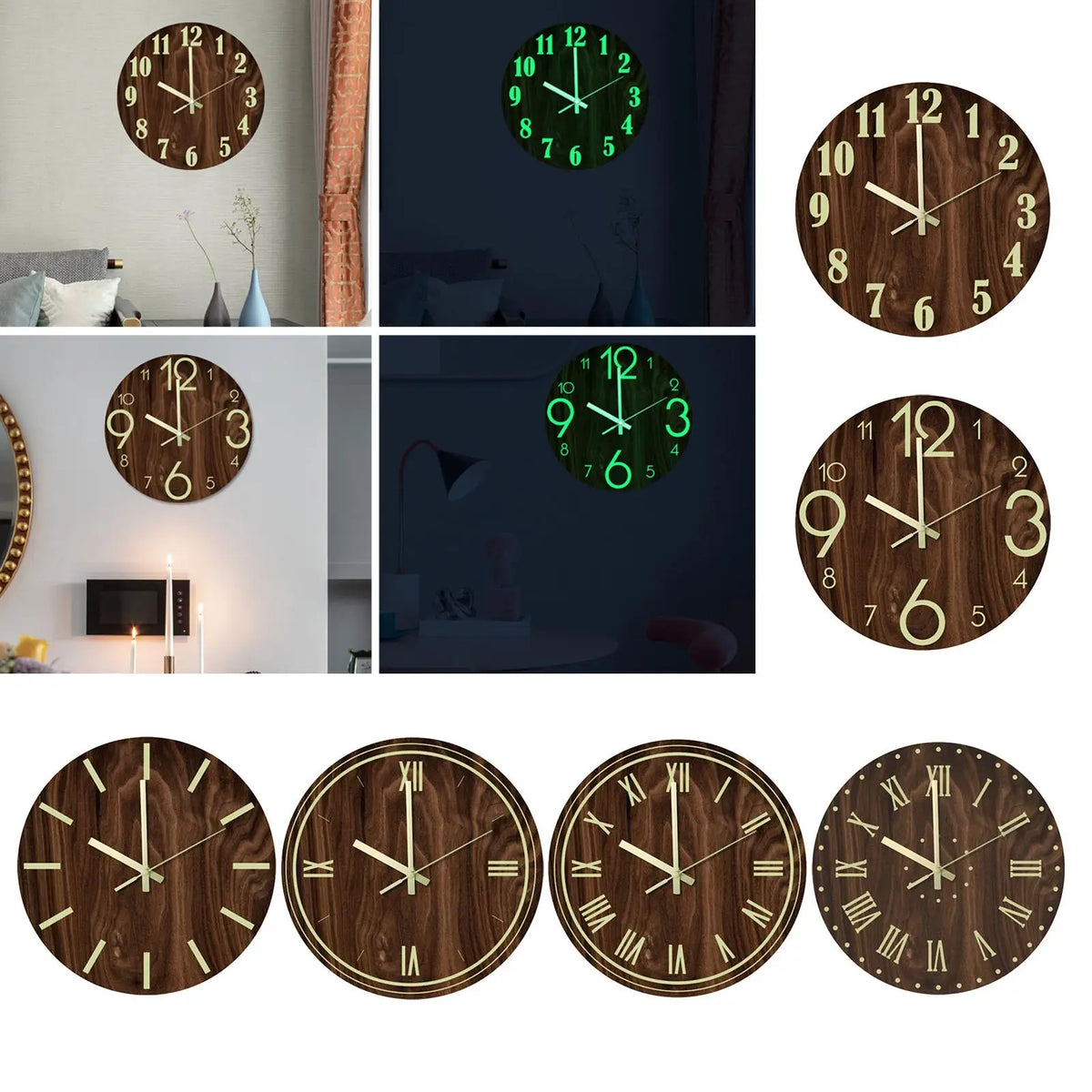 Acrylic Luminous Wall Clock 12 Inch Silent Dark Clocks Battery Operated Bedroom Decor Quake