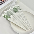 5/10 Pairs Ceramic Chopsticks, Green Pattern, Non-Slip, High Temperature Resistant, Hygienic&Easy to Clean,for Home & Restaurant Quake Ten pairs