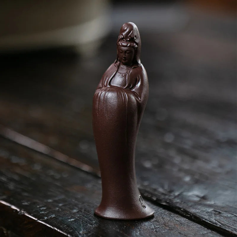 Zisha Tea Pet Zizai Guanyin Small Ornament Handmade Figure Buddha Statue Sculpture Ceramic Tea Play Accessories Quake