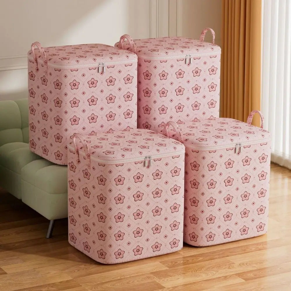 With Handle Clothes Storage Bins Foldable Large Capacity Quilt Storage Bag Clothes Organizer Cherry Blossom Quake