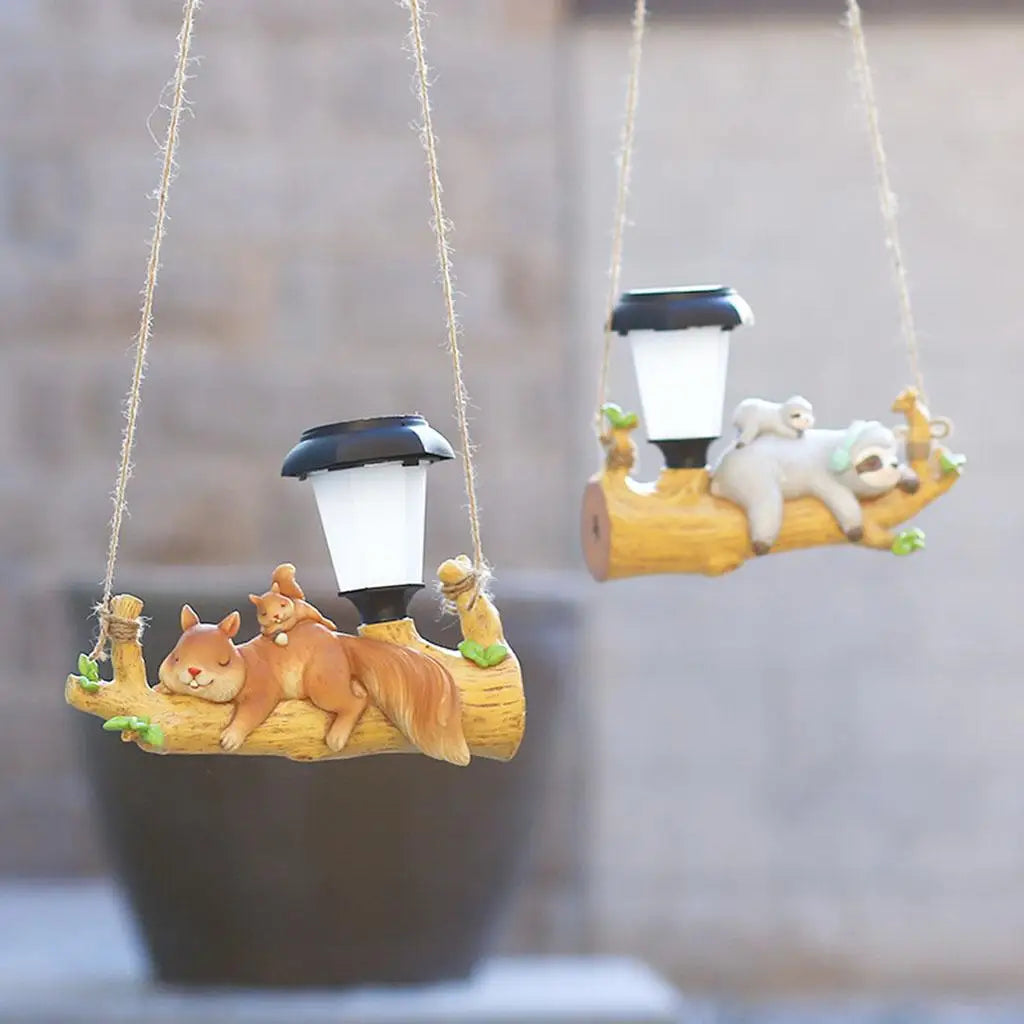 Animal Figurine Garden Pendant Solar Powered Decor Wall Mount Ornaments Yard Simulated Garden Creative Figurine Hanging Light Quake