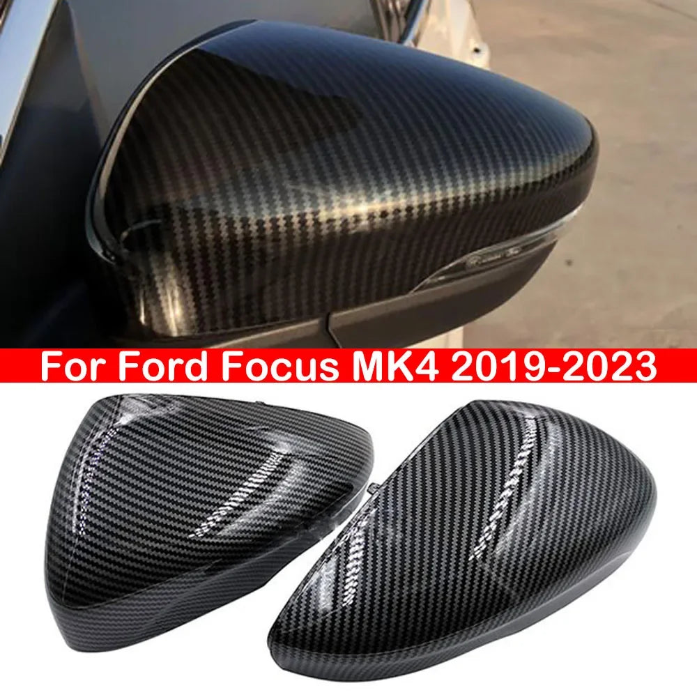 For Ford Focus MK4 2019-2023 LHD Rearview Side Mirror Cover Wing Cap Replacement Exterior Door Rear View Case Trim Carbon Fiber Quake