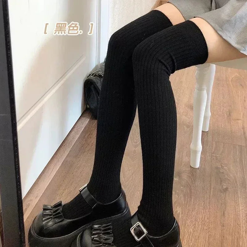 Spring Fall Knee High Stockings for Women White Vertical Stripe Long Socks Fashion Girls JK Skinny Boots Sock Japanese Style Quake black One Size