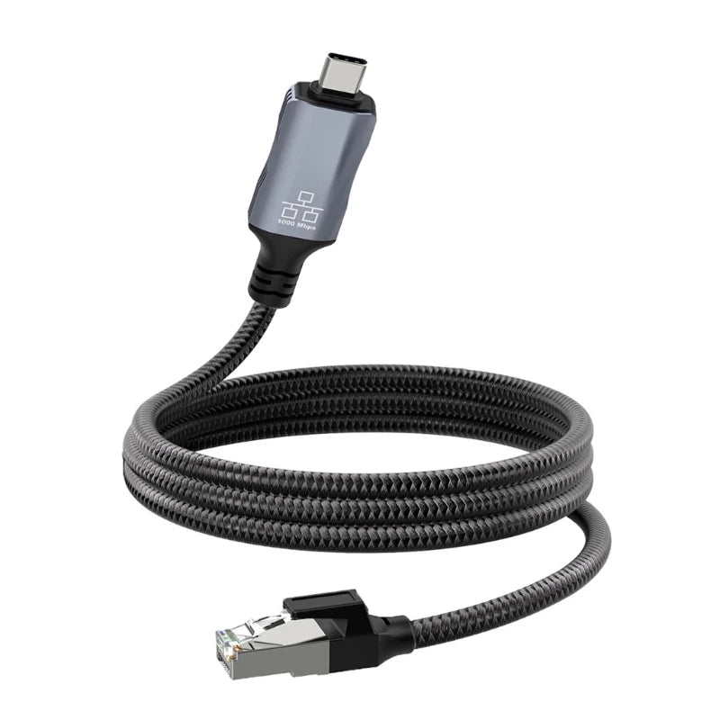 1.8m Long USB C to RJ45 Gigabit Ethernet Cable Braided Fast Speed Corded Internet Cord for Laptops Tablets K1KF Quake