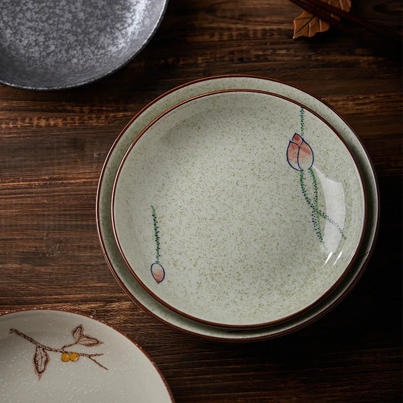 YWDL 8inch Japanese Dessert Salad Dinner Plate Ceramics Pasta Cake Serving Dish Dipping Sauce Dishes Hand-painted Tableware Quake