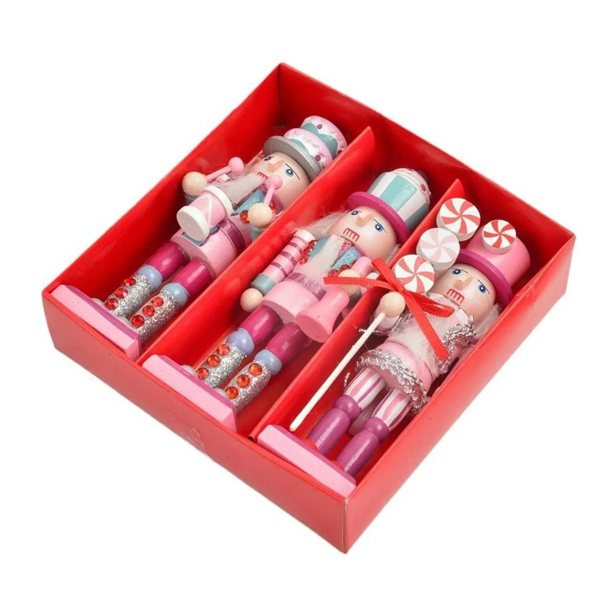 3Pcs Wooden Nutcracker Sculpture Collectible Cartoon Christmas Decoration Mini Nutcracker Figurine for Holiday Decor Quake Default Title