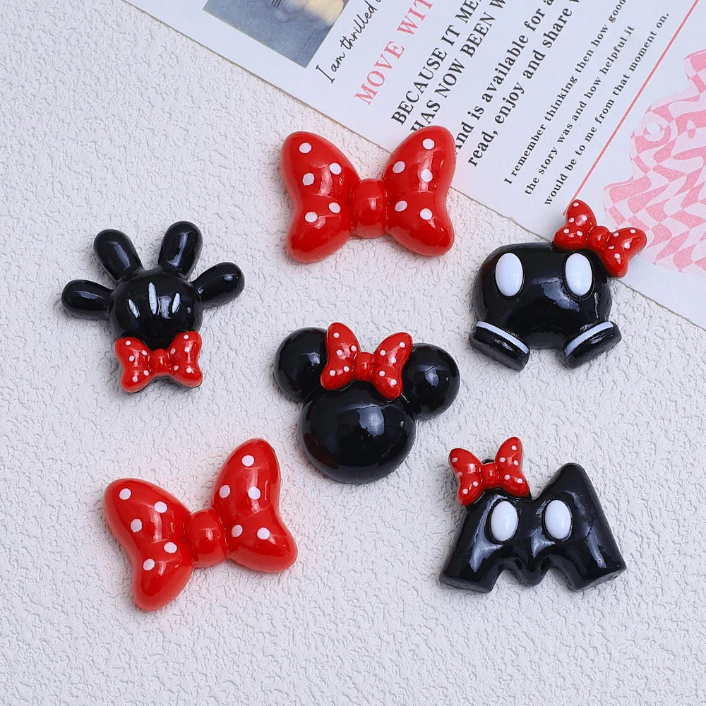 20Pcs Cute Cartoon Mouse Red Black Bowknot Head Flatback Resin Cabochon DIY Jewelry Hairpin Craft Decoration Accessories Quake