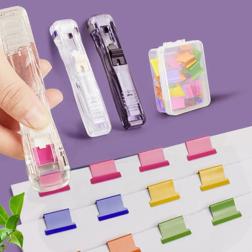 Simple Traceless Clip Pusher Metal Reusable Hand Push Clamp Hand Push Paper Binding Clip Student Gift Quake