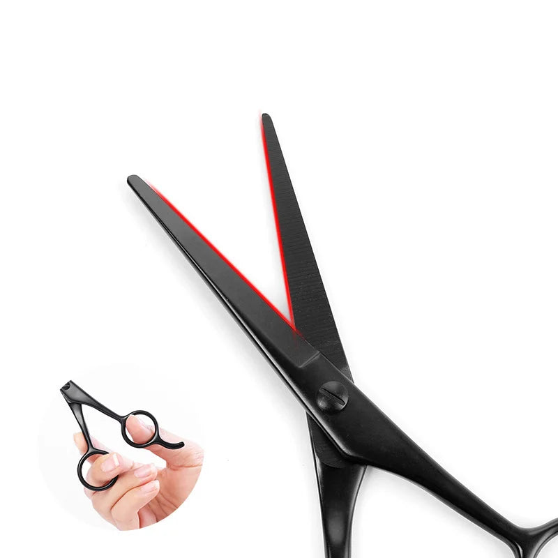 Stainless Steel Barber Cutting Scissors Professional Black Straight Handle Hair Clippers Beard Trimming Round Head Flat Scissors Quake