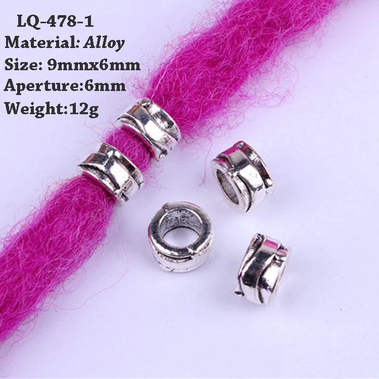 5-Piece Dreadlock Braid Beads Rings – Silver & Gold Hair Accessories
