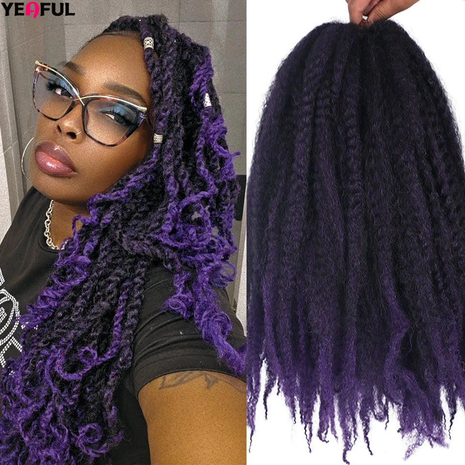 Yeaful 18 Inch Synthetic Marley Twist Braiding Hair Red Black Brown Ginger Bug Blonde #4 Pre Looped Marley Twists Crochet Hair Quake